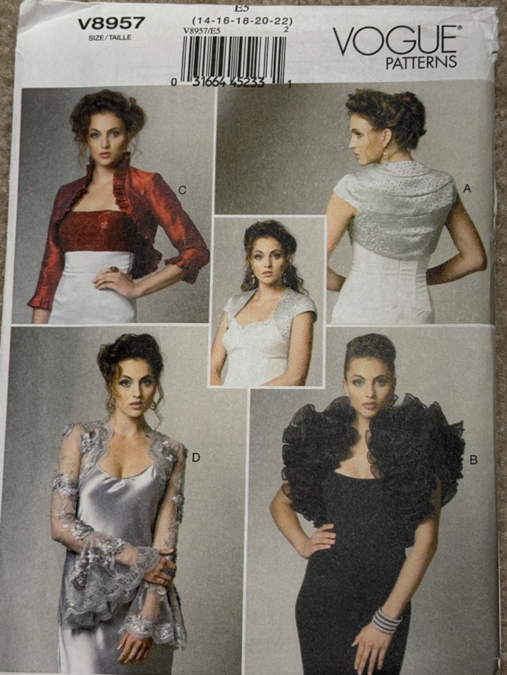 Vogue women's plus size bolero jacket sewing pattern